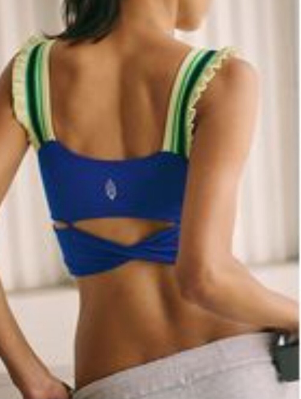 free People Women’s Square Neck Crop Top with Yellow-Trim Straps - Picture 7 of 8